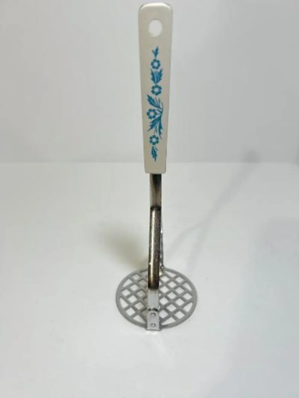 Vintage Blue Cornflower Masher Coordinate with Corning Ware Japan Stainless